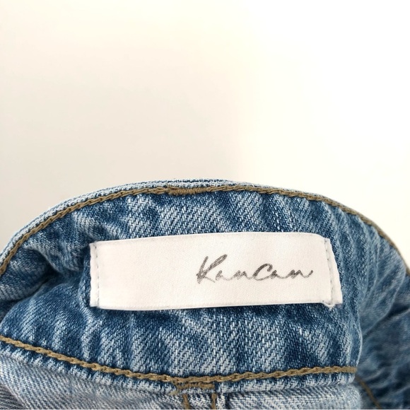 KANCAN Sarah High Rise Fray Hem Mom Shorts 15 / 31 Light Blue Denim Cut Off Rips - Picture 7 of 10